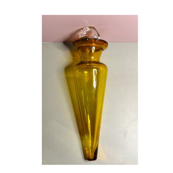 Vintage Amber Glass Hanging Bud Vase Wall Mount Boho Decor Accent - Picture 4 of 5